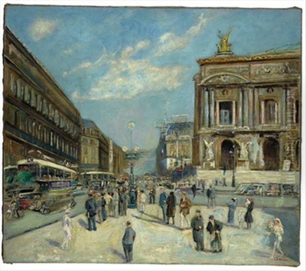 Paris - Place De L'opera Oil Painting by Lucien Adrion