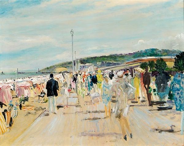 Deauville - Les Planches Oil Painting by Lucien Adrion