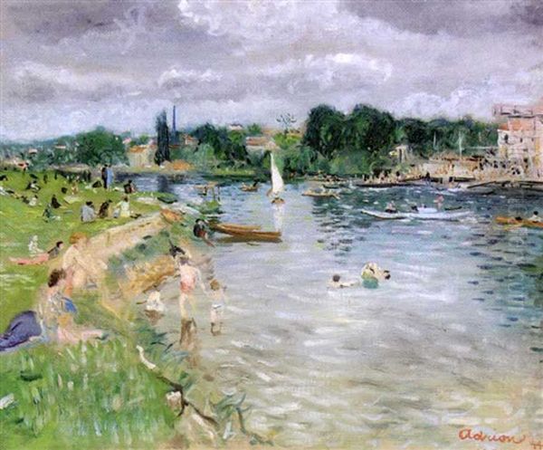 Sans Titre - Au Bord Du Lac Oil Painting by Lucien Adrion