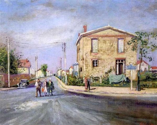 Rue De Ville Animee Oil Painting by Lucien Adrion