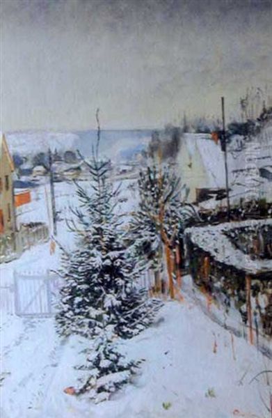 Megeve Sous La Neige Oil Painting by Lucien Adrion