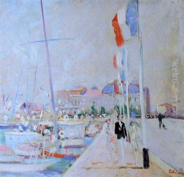 Trouville, La Jetee Pavoisee Oil Painting by Lucien Adrion