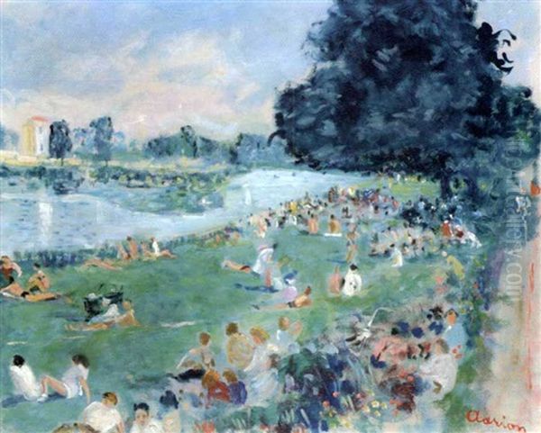 Au Bord Du Lac, A Bry-sur-marne Oil Painting by Lucien Adrion