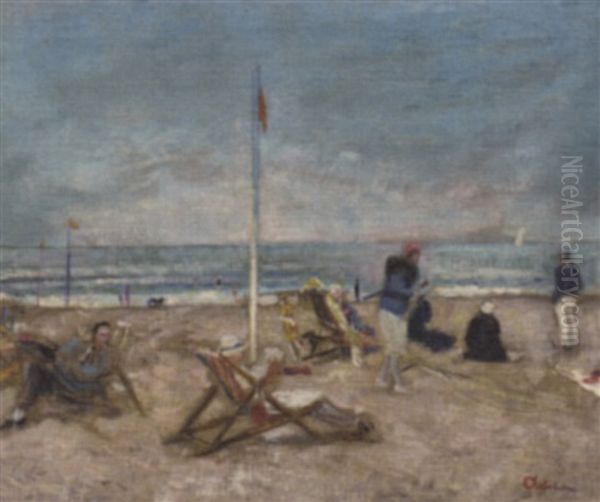 Sur La Plage A Deauville by Lucien Adrion