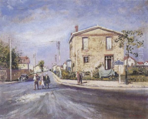 Rue Animee A Versailles Oil Painting by Lucien Adrion