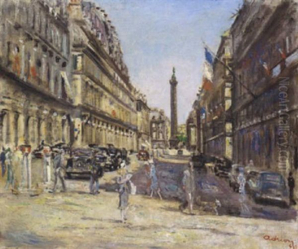 Paris, Rue De Castiglione Mit Blick Auf Die Vendome-saule Oil Painting by Lucien Adrion