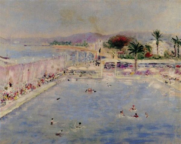 La Picine De L'hotel Negresco A Nice Oil Painting by Lucien Adrion