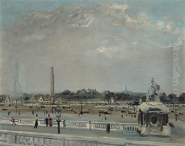 La Place De La Concorde Oil Painting by Lucien Adrion