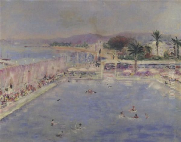 La Picine De L'hotel Negresco A Nice Oil Painting by Lucien Adrion