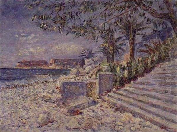 L'escalier Aux Palmiers Sur La Plage Oil Painting by Lucien Adrion