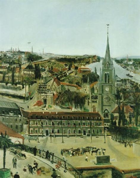 Paris - Bougival Oil Painting by Lucien Adrion