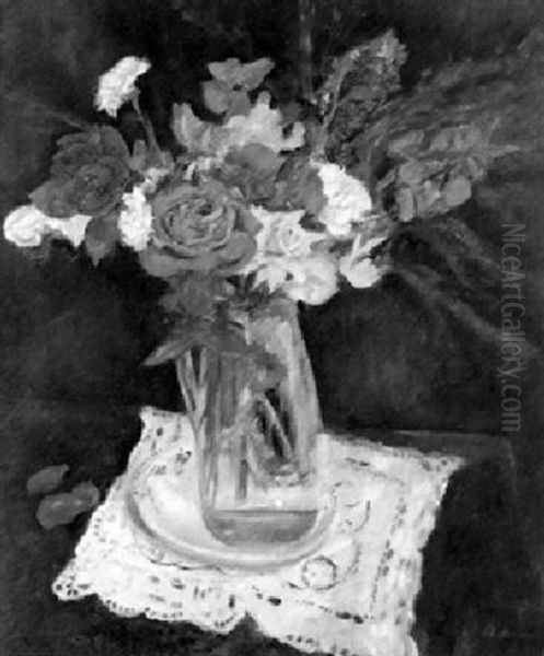 Bouquet A La Carafe De Verre Oil Painting by Lucien Adrion