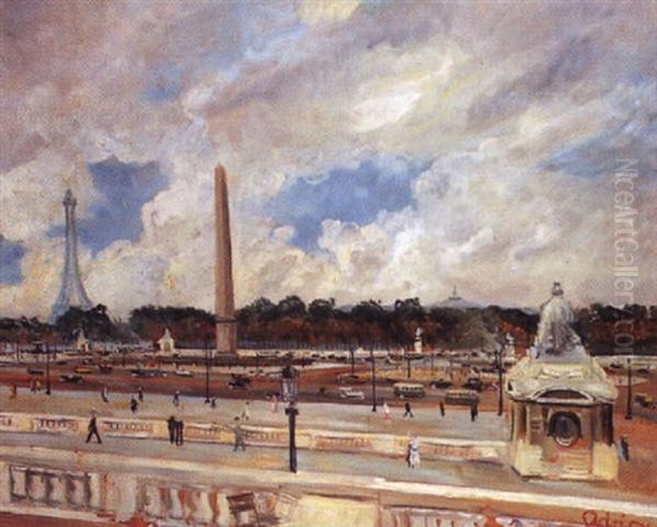 La Place De La Concorde Oil Painting by Lucien Adrion