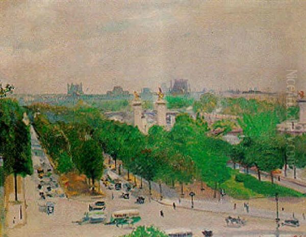 Paris - Le Pont Alexandre Oil Painting by Lucien Adrion