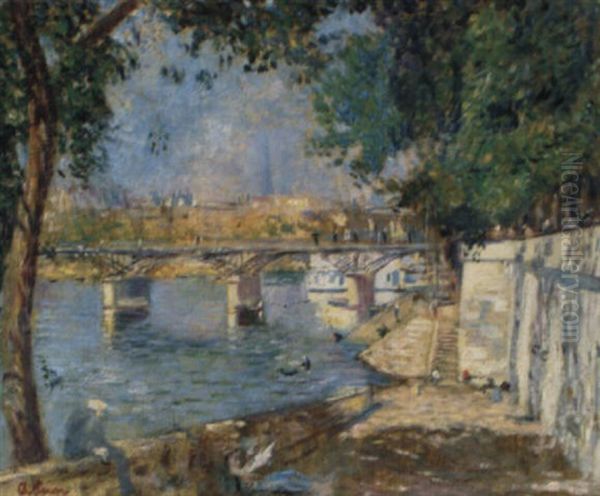 Le Pont Des Arts Oil Painting by Lucien Adrion