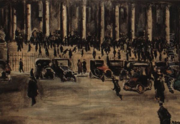 La Place De La Bourse Oil Painting by Lucien Adrion