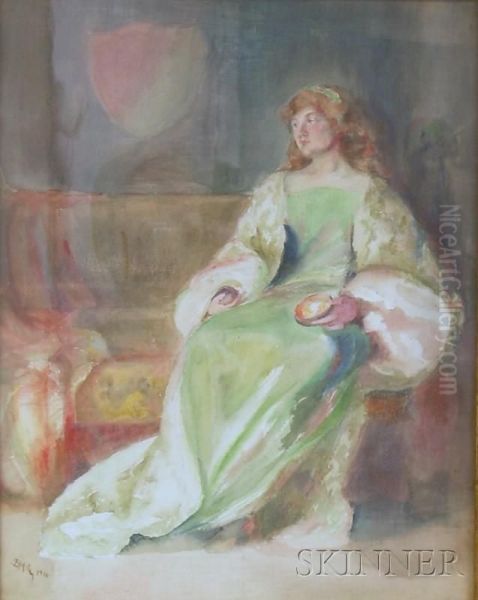 Woman In A Green Dress. Oil Painting by Edwin Austin Abbey