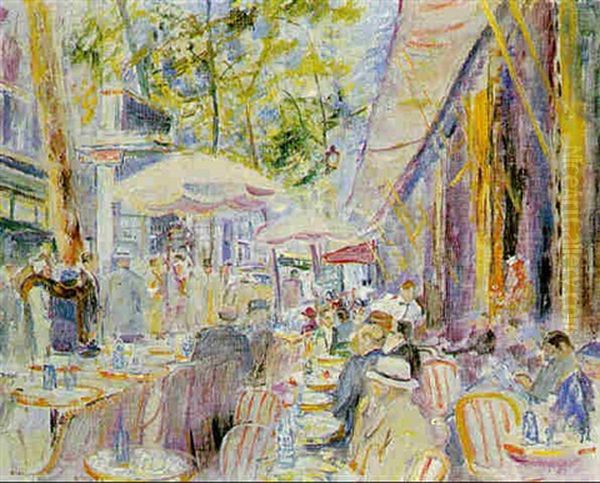 La Terrasse Du Cafe Oil Painting by Lucien Adrion