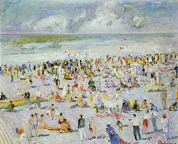 Baigneurs Sur La Plage by Lucien Adrion