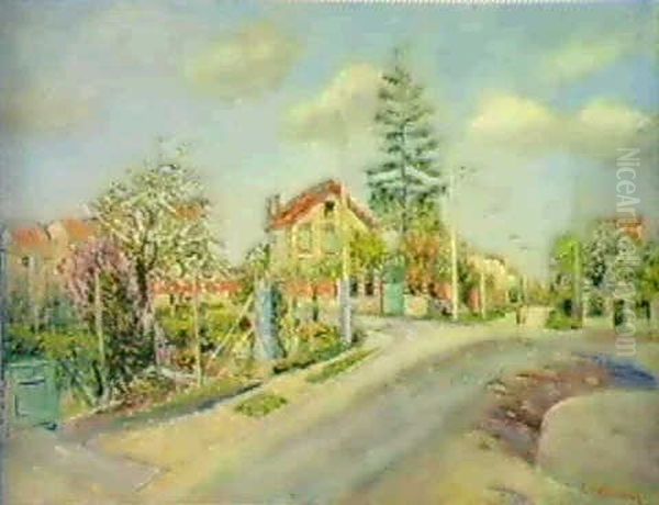 Village En Fleurs Oil Painting by Lucien Adrion