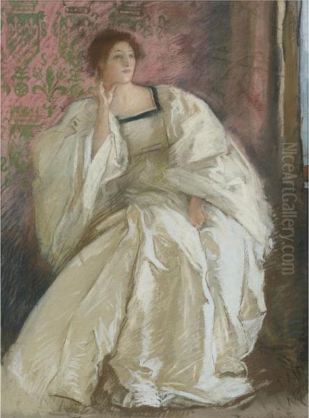 Woman In White Oil Painting by Edwin Austin Abbey