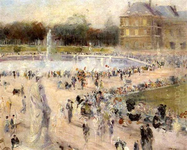 Les Jardins Des Tuileries Oil Painting by Lucien Adrion