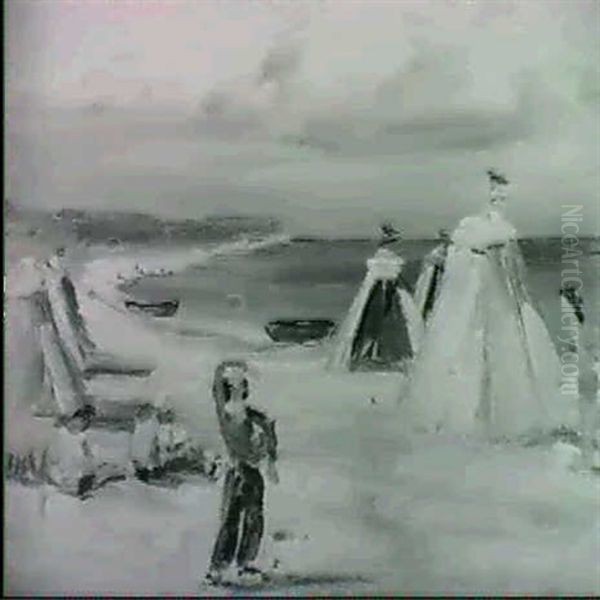 Figures On A Beach Oil Painting by Lucien Adrion