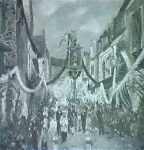 Fronleichnamsprozession Im Einer Franzosischen Lkeinstadt Oil Painting by Lucien Adrion