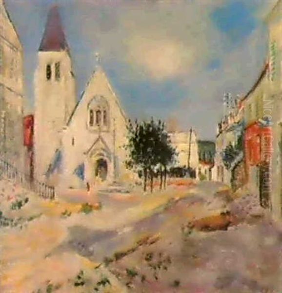 Strassenszene In Einem Vorort Von Paris Oil Painting by Lucien Adrion