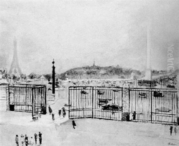 La Place De La Concorde Oil Painting by Lucien Adrion