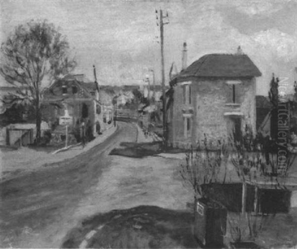 A View Of A Village Street, France Oil Painting by Lucien Adrion