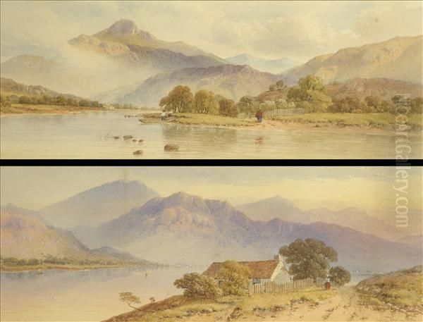 A. Penley Loch Lomond; Lochtay, Summer Scenes With Figures A Pair, Watercolour Heightened Withwhite Each Signed And Dated 1872 Lower Right 17cm X47cm Oil Painting by Edwin Austin Abbey