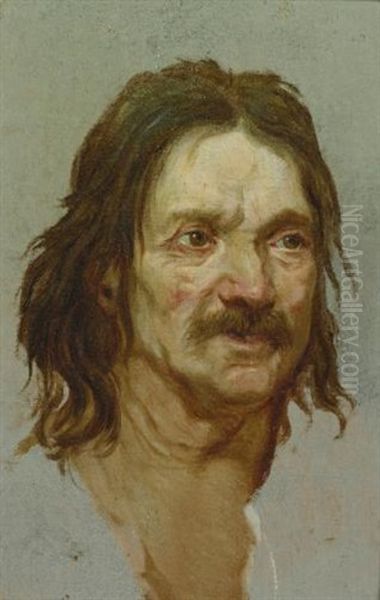 Head Of A Man With A Moustache And Head Of A Young Man Turned To His Right (pair) Oil Painting by Etienne-Louis Advinent