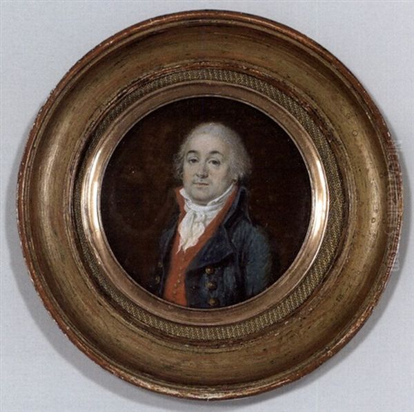 Portrait D'un Conventionnel En Habit Bleu, Gilet Rouge Et Cravat Blanche Oil Painting by Etienne-Louis Advinent