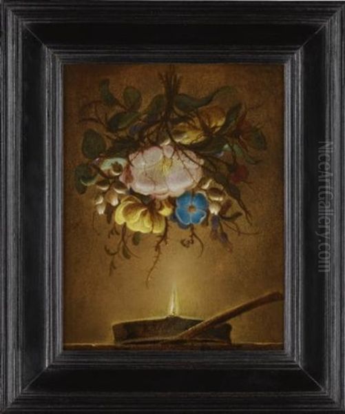 A Bouquet Of Flowers Suspended Above A Lamp by Evert Van Aelst