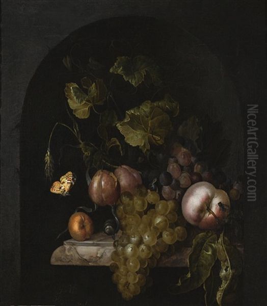 Still Life With Grapes And Peaches Oil Painting by Willem Van Aelst