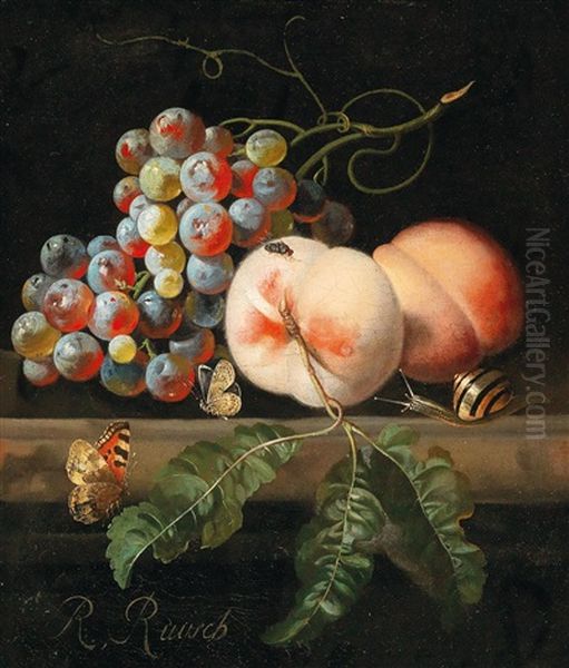 A Still Life Of Fruit With A Butterfly Oil Painting by Willem Van Aelst