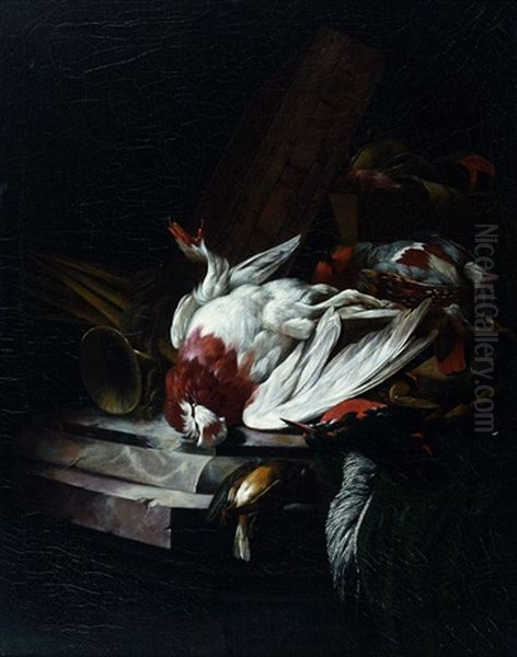 Nature Morte Aux Oiseaux Et Objets De Chasse Oil Painting by Willem Van Aelst