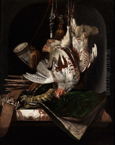 Jagdstilleben Mit Erlegtem Federvieh, Jagdhorn Und Jagdtasche Oil Painting by Willem Van Aelst