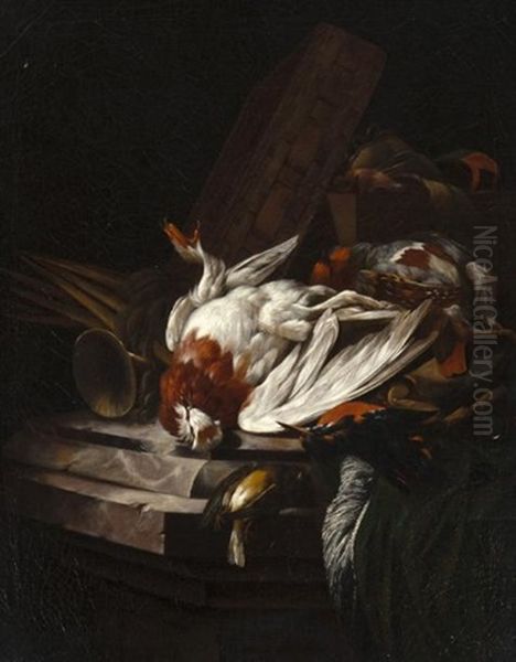 Nature Morte Aux Oiseaux Et Objets De Chasse Oil Painting by Willem Van Aelst