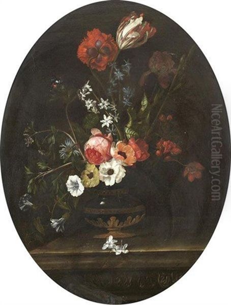 Bouquet De Fleurs Dans Un Vase Sur Un Entablement Oil Painting by Willem Van Aelst