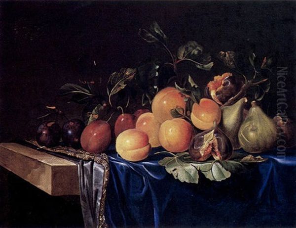 Nature Morte Aux Fruits Sur Un Tapis De Velours Bleu Oil Painting by Willem Van Aelst