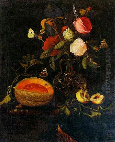 Stilleben Mit Blumen Und Melone Oil Painting by Willem Van Aelst