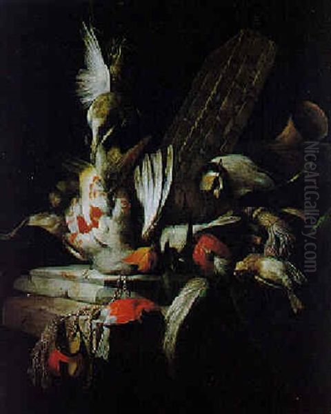 Jagdstilleben Mit Singvogeln Und Falken Oil Painting by Willem Van Aelst