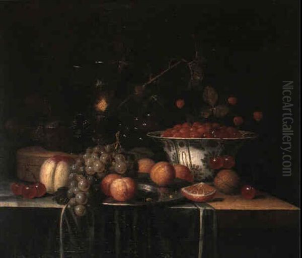 Still Life With Fruit, Kraak Porcelain Bowls, Silver Tazza, A Roemer, Shrimp And A Crab Oil Painting by Theodor van Aenvack