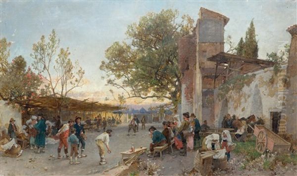 Das Bocciaspiel Oil Painting by Franz Theodor Aerni