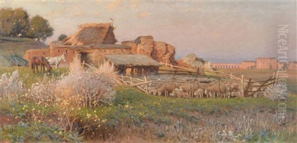 Landschaft In Der Romischen Campagna Oil Painting by Franz Theodor Aerni