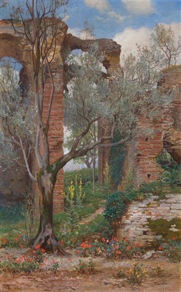 Ruinen Der Grotten Des Catull, Sirmione Oil Painting by Franz Theodor Aerni