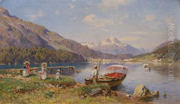 Silvaplanersee Mit Piz Della Margna Oil Painting by Franz Theodor Aerni