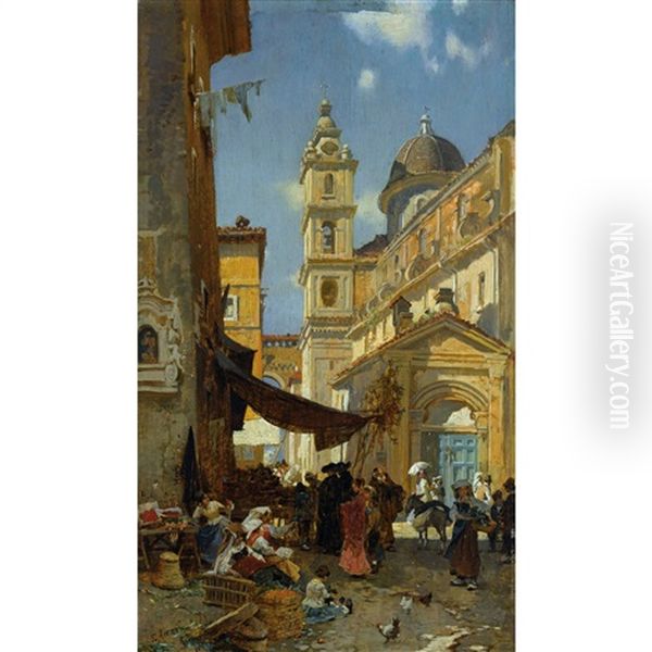 Kirche In Trastevere Bei Rom Oil Painting by Franz Theodor Aerni